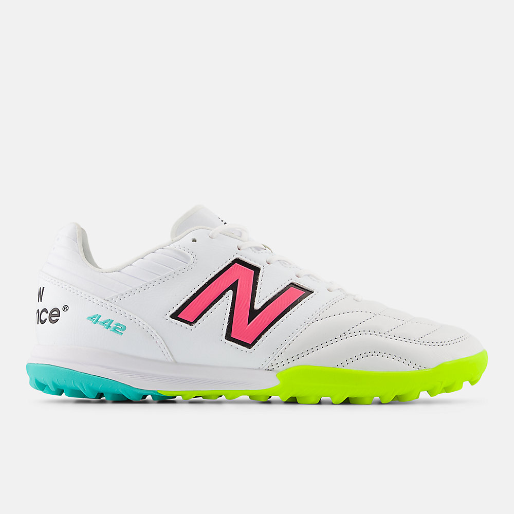 New Balance 442 PRO TF V2 Shoes White with Hi-lite and Neon Pink